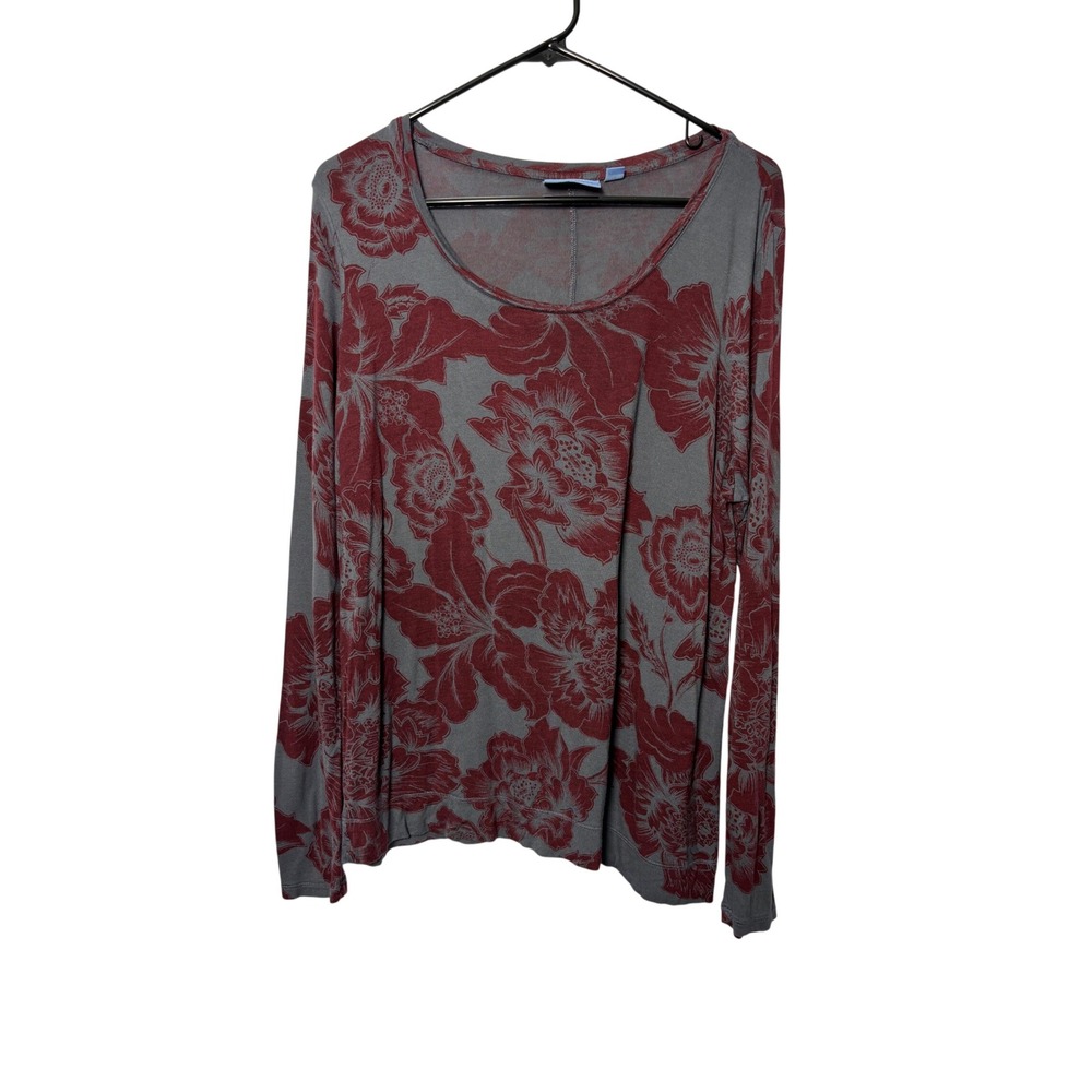 Simply Vera Vera Wang Women Top XL Gray Burgundy Floral Long Sleeve Scoop Neck